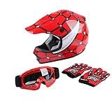 XFMT Youth Kids Motocross Offroad Street Dirt Bike Helmet Goggles Gloves Atv Mx Helmet Red Spider S