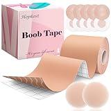 Hopkost Boob Tape Breast Lift Tape for Large Breasts with 2 Pcs Nipple Covers Invisible Boobtape for A-G Cup(Beige,3 in)