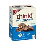 think! Protein Bars, High Protein Snacks, Gluten Free, Kosher Friendly, Brownie Crunch, Nutrition Bars, 2.1 Oz per Bar, 12 Count (Packaging May Vary)