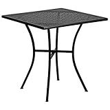 Flash Furniture Oia 28" Commercial Grade Steel Patio Table, Modern Square Rain Flower Design Outdoor Dining Table, Black