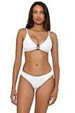 BECCA Women's Standard Modern Edge Hipster Bikini Bottom, Cheeky Coverage, Swimwear Separates, White D, Large