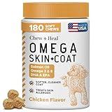 Salmon Oil for Dogs - 180 Soft Chew Omega Treats for Skin and Coat - Fish Oil Blend of Essential Fatty Acids, Omega 3 and 6, Vitamins, Antioxidants and Minerals - Made in USA