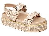 Coutgo Womens Platform Sandals Comfortable Flat Sandals Double Strap Footbed Summer Beach Sandals, Coffee-Natural, Size 10