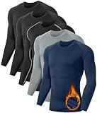 5 Pack Men's Thermal Compression Shirt Fleece Lined Long Sleeve Athletic Base Layer Cold Weather Gear Workout Top S