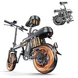 SOCLING Adult 740W Peak 48V 15Ah Electric Folding Ebike- 20-28 MPH High-Speed with 500W Motor, Level 3 Assist, Dual Disc Brakes, 14" with Pedal Assist, Folding Tricycle for Adults Seniors