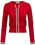 Women's Red Cardigan Sweater Color Block Long Sleeve Crew Neck Knit Cardigan Trendy Cropped Cardigan Shrug, XL