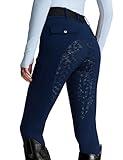 FitsT4 Sports Women's Fleece Horse Riding Pants Full Seat Equestrian Breeches Winter Riding Tights with Pockets Navy Blue Medium