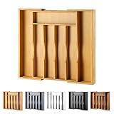 oridom Expandable Bamboo Kitchen Drawer Organizer for Cutlery and Utensils, Adjustable Bamboo Wood Cutlery Tray in Drawer for Flatware and Silverware in Kitchen, (Natural)