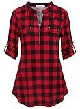 Ninedaily Christmas Shirts for Women, Dressy Blouses Spring Fall Fashion Tunic Tops for Leggings Clothes Business Casual Clothing Checkered Shirts Day Friday 2025 Black Red Plaid Shirt Loose Fitting,M