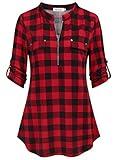 Ninedaily Black and Red Plaid Shirt Women,Holiday 2024 Gifts Fall Winter Clothes Dressy Blouses Buffalo Checkered Shirt Womens Fashion Tops Christmas Outfits Pajamas Elegant Tunic,Large