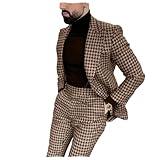 Premium Mens Big Houndstooth BW Plaid Slim Fit Suit Fall Jacket Mens Tuxedo for Prom Wedding