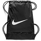 Nike Brasilia Training Gymsack, Drawstring Backpack with Zippered Sides, Water-Resistant Bag, Black/Black/White