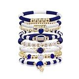 Artlunar Game Day Bracelets Stack Football Bracelet for Women Stackable Football Charm Bracelet Game Day Accessories Football Mom Outfit Jewelry (Blue)
