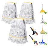 KeFanta 3 Pack Heavy Duty Commercial Mop Head Replacement,Wet Industrial Cotton Looped End String Mops Refill for Floor Cleaning,Yellow