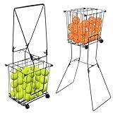 Portable Pickleball Tennis Ball Collector with Wheel, 90 Tennis Balls Capacity, Pickleball Retriever Basket Carrier Gatherer Picker Hopper Container for Picking and Storage Training Tool for Ball