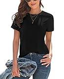 KevaMolly Basic Black T Shirts for Women UPF 50+ Short Sleeve Casual Solid Summer Tops Trendy Solid Loose Fit Tshirt M