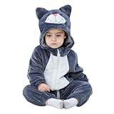 TONWHAR Unisex Baby Animal Halloween Costume Kid's and Toddler's Autumn Winter Outfits Jumpsuit(4-5 T,Dark Gray Cat)