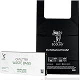 Cat Litter Waste Poop Bags - X-Large, Compostable, Plastic-free, Thick, USA Non-Profit, Pet/Dog Poo Bags with Easy-Tie Handles,10.5 x 18.5 inch, Black, EcoLeo