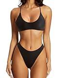 SUUKSESS Women Sexy High Waisted Thong Bikini Sets Reversible String Two Piece Swimsuits Push Up Bathing Suit(Black White,S)