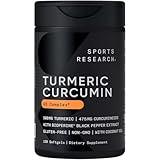 Sports Research Turmeric Curcumin C3 Complex - Softgels with Bioperine Black Pepper Extract & Organic Coconut Oil, Standardized 95% Curcuminoids - Non-GMO Verified & Gluten Free - 500mg, 120 Count