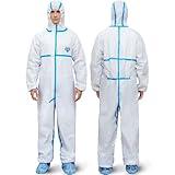 Medtecs Hazmat Suits - 6 Sizes Options (1 PC) - with Sealed Tape - Fabric Passed AAMI Level 4 Disposable Coverall PPE Suit for Biohazard Chemical Protection - Full Body Protective with Hood | S