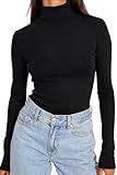 Trendy Queen Women's Turtleneck Long Sleeve Shirts Fall Fashion BasicThermal Underwear Tops Winter Clothes 2024 Black XXL