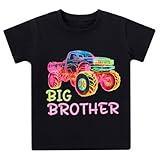 Funnycokid Big Brother T Shirt 6T 5T Promoted to Big Brother Neon Pickup Truck Construction T-Shirt Black Size 5 6 Pregnancy Gifts for Boys