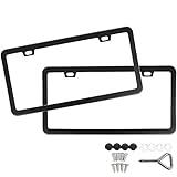 SunplusTrade License Plate Frame Black Matte Powder Coated Aluminum with Screw Caps (2 Pieces)