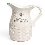 Young's Inc. Ceramic Water Pitcher - Large Serving Pitcher for Iced Tea, Coffee, and Cold Drinks - Ideal for Family Gatherings, Dinner Parties, and Brunches - 9" x 9" x 10" - Don't Worry Bee Happy