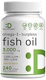 DEAL SUPPLEMENT Omega 3 Fish Oil Supplements, 3,000mg Per Serving, 240 Softgels – EPA 1,200mg + DHA 900mg – Burpless Pills, Lemon Flavored, Wild Caught – Brain & Heart Support – Mercury Free, Non-GMO