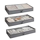 Berdeng 3 Pack Under Bed Storage Containers, Low Profile Underbed Shoes and Clothes Storage Organizer with Sturdy Sidewalls/Bottom, Large Dorm Storage Bins,33 * 17 * 4.5 inches,45L