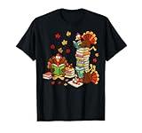 Turkey Books Fall Leaves Thanksgiving Teacher Student Reader T-Shirt