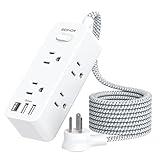 Power Strip Surge Protector, 5Ft Extension Cord, 6 Outlets with 3 USB Ports(1 USB C Outlet), 3-Side Outlet Extender, Wall Mount, Compact for Travel, Home, School, College Dorm Room and Office