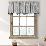 2 Pack Boho Tassel Kitchen Valances for Windows Modern Farmhouse Cotton Linen Valance Curtains Topper Country Rustic Bathroom Small Window Treatment Bohemian Decor (55x15 inch, Grey)