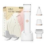 Electric Bikini Trimmer for Women - 4 in 1 Electric Shaver for Women, Waterproof Pubic Hair Trimmers and Facial Hair Remover, Replaceable Razors & Nose Hair Trimmer, Rechargeable Women's Grooming Kit