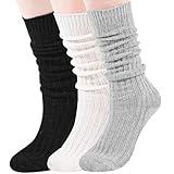 3 Pairs Slouch Socks Women Winter Wool Socks Cable Knit Knee High Boot Socks Scrunch Socks Size 5-11