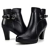 mysoft Women's Zipper Booties Chunky Stacked Heel Ankle Boots Buckle Strap Ankle