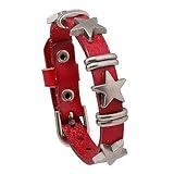 Heavstjer Punk Rock Alloy Star Studded Bracelet Belt Buckle Wristband Leather Cuff Bracelet(Red)