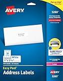 Avery Easy Peel Printable Address Labels with Sure Feed, 1" x 2-5/8", White, 750 Blank Mailing Labels for Laser Printers (5260)