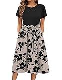 Zeagoo Midi Dresses for Women Casual Summer Dress 2025 Women Short Sleeve Sundress Ladies Floral Print Boho Dress A-Line Dress Black-Floral L