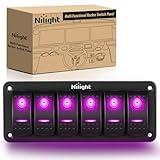 Nilight 6 Gang Rocker Switch Panel with Purple LED Light 5 Pin On Off Pre-Wired Aluminum Toggle Switches Waterproof for 12V/24V Cars Marine Boats ATVs Trailers RV Trucks