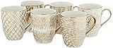 Matrix Gold Porcelain Gold-Plated Coffee Mug Set - Elegant 16 oz Luxury Coffee Mugs, Gold Trim Mug with Unique Designs, Premium White and Gold Accent Porcelain Tea Mug, Giftable Drinkware (6-Piece)