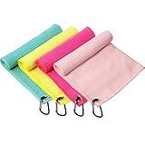 Remagr 4 Pack Golf Towel for Bags Microfiber Fabric Towel Bag with Clip Waffle Pattern Golf Accessories for Men Women Ball Club Set, Multiple Colors(Light Blue, Yellow, Rose, Light Pink)