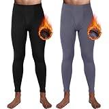 Casuallined 2 Pack Thermal Men Long Underwear Pants Winter Warm Fleece Lined Underwear Bottom Cold Weather Base Layer Legging (Black, Dark Gray,XX-Large)