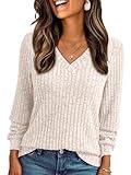 AUTOMET Womens V Neck Long Sleeve Shirt Fall Fashion Tops Tunic Dressy Casual Sweater Clothes Cute Trendy Work Outfits 2025 Apricot M