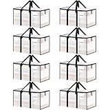 8 Pack Extra Large Heavy Duty Moving Bags, Clear Storage Bins with Lids, Reinforced Handles & Heavy-Duty Zippers Moving Boxes Storage Bags Totes for Clothes Packing, Dorms, College Supplies, Clear