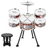 M SANMERSEN Kids Drum Set Jazz Drum Kit 8 Piece for Toddler Educational Percussion Musical Instruments Drum Toy Playset Xmas Gift for Boys Girls - Red