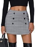 EXLURA Womens Tweed Plaid Bodycon Mini Skirts High Elastic Wasit Short Skirt 2024 Trendy Fall Winter Fashion Clothes Grey Pink