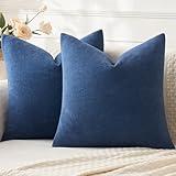 MIULEE Navy Blue Couch Pillow Covers 18x18 Inch, Set of 2 Soft Chenille Decorative Square Summer Throw Pillow Covers Farmhouse for Sofa Living Room Bed