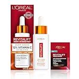 L'Oreal Paris Revitalift 12% Pure Vitamin C Serum, Brightening Serum For Face with Vitamin E, Salicylic Acid, 1 oz + Moisturizer Sample